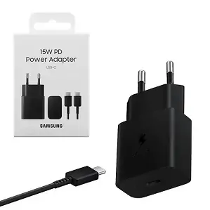 Adapter za napajanje SAMSUNG - kućni punjač 15W, Type-C + kabel Type-C, BLISTER, crni