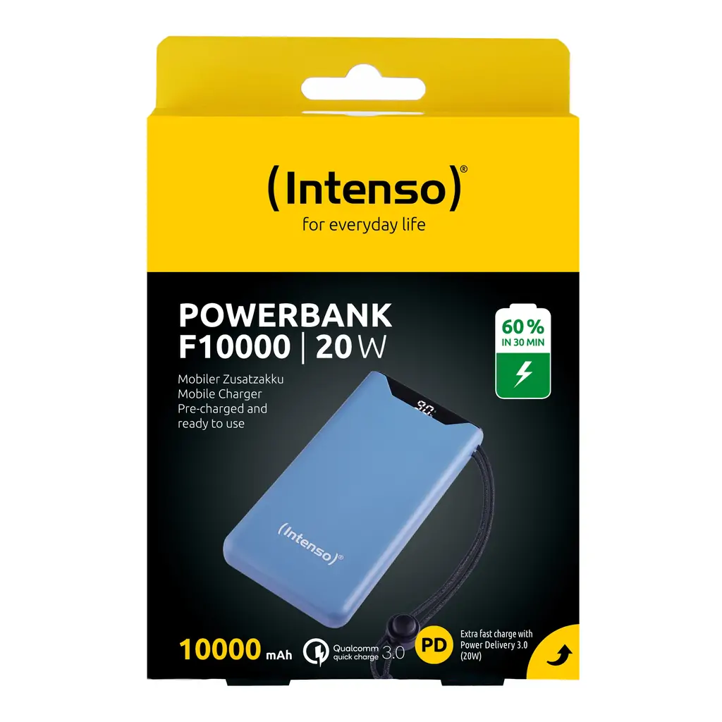 Power Bank 10000mAh INTENSO F10000, input: USB-C, output: USB-A, USB-C, blue