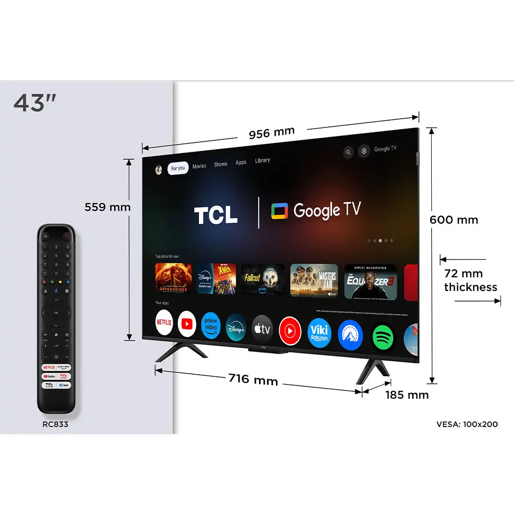 TV TCL 43P7K, QLED, 43", 109cm, UHD, Google TV