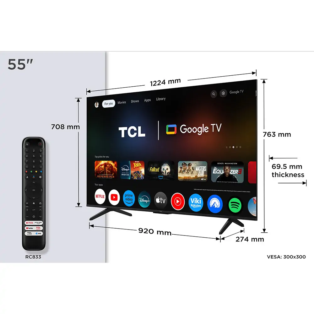 TV TCL 55P7K, QLED, 55", 140cm, UHD, Google TV