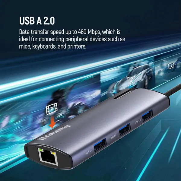 Docking station COLORWAY USB-C 6-in-1 Type C PD 100W USB3.0x3 USB2.0 RJ45