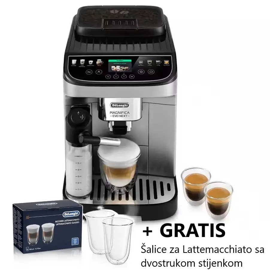 Aparat za kavu DeLonghi ECAM310.80.SB Magnifica Evo Next + GRATIS Šalice za Lattemacchiato DeLonghi DLSC312