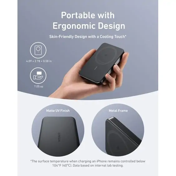 Power Bank 10000mAh ANKER Mag Go Slim 15W, crna