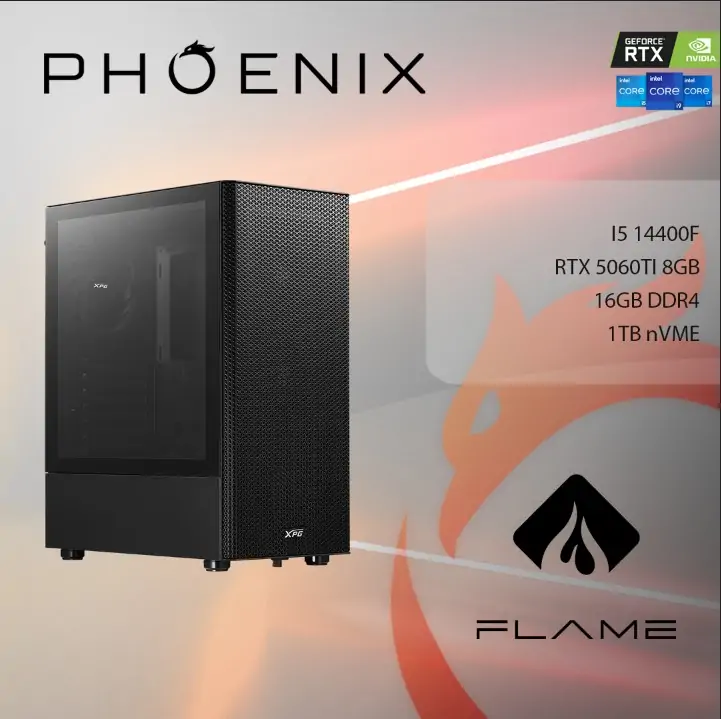 Računalo desktop Phoenix FLAME X-550 Intel i5 14400F 16GB DDR4 NVME SSD 1TB RTX 5060TI 8GB 600W 80+ FreeDOS