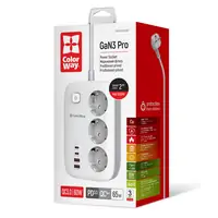 Kabel naponski produžni ColorWay ColorWay 3 power sockets/4USB GaN3 Pro PD (2USB-A + 2 TYPE C) (65W) 2M bijela